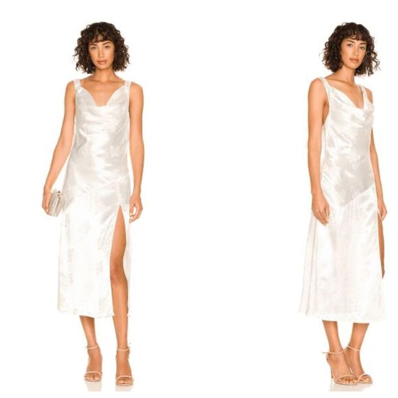MAJORELLE Dresses & Skirts - NWT Majorelle Averie Midi Dress Textured Ivory Floral Satin Tie Back Size XS